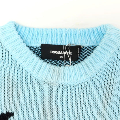 【新品】ディースクエアード DSQUARED2 ミドルゲージ コットン クルーネック プルオーバーニット ブラックxライトブルー【 XS 】【 状態ランクN 】【 メンズ 】