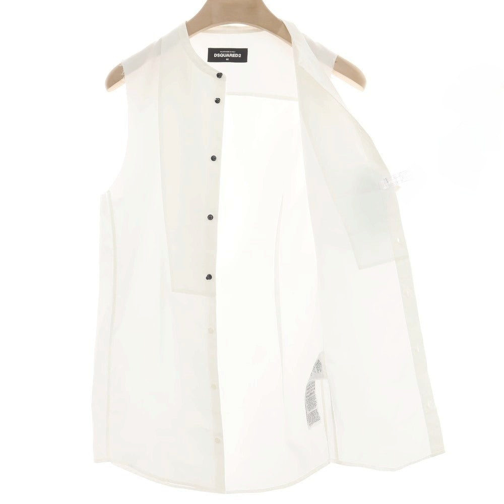 【新品】ディースクエアード DSQUARED2 コットン バンドカラー ノースリーブシャツ ホワイト【 サイズ46 】【 状態ランクN 】【 メンズ 】 [EPD]