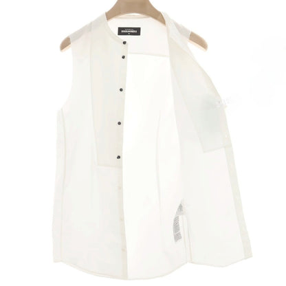 【新品】ディースクエアード DSQUARED2 コットン バンドカラー ノースリーブ シャツ ホワイト【 46 】【 状態ランクN 】【 メンズ 】