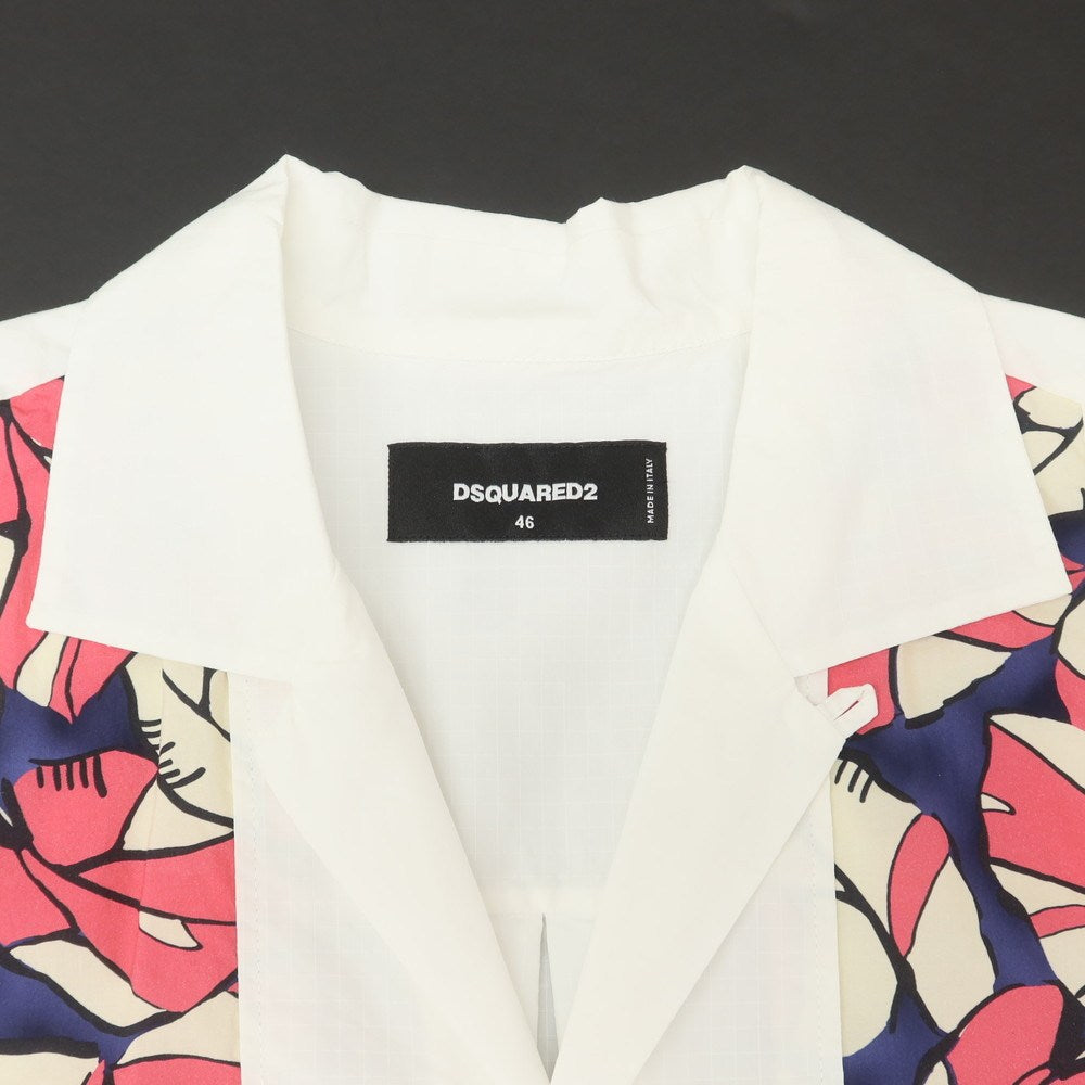 【新品アウトレット】ディースクエアード DSQUARED2 コットン ナイロン オープンカラー 半袖シャツ ホワイトxピンク【サイズ46】【 状態ランクN- 】【 メンズ 】[EPD]