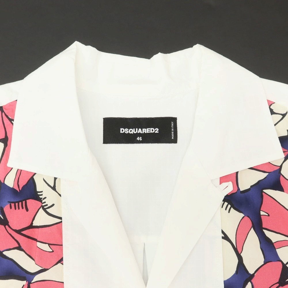 【新品】ディースクエアード DSQUARED2 コットン ナイロン オープンカラー 半袖シャツ ホワイトxピンク【 サイズ46 】【 状態ランクN 】【 メンズ 】 [EPD]
