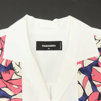 【新品】ディースクエアード DSQUARED2 コットンナイロン オープンカラー 半袖シャツ ホワイトxピンク【 46 】【 状態ランクN 】【 メンズ 】