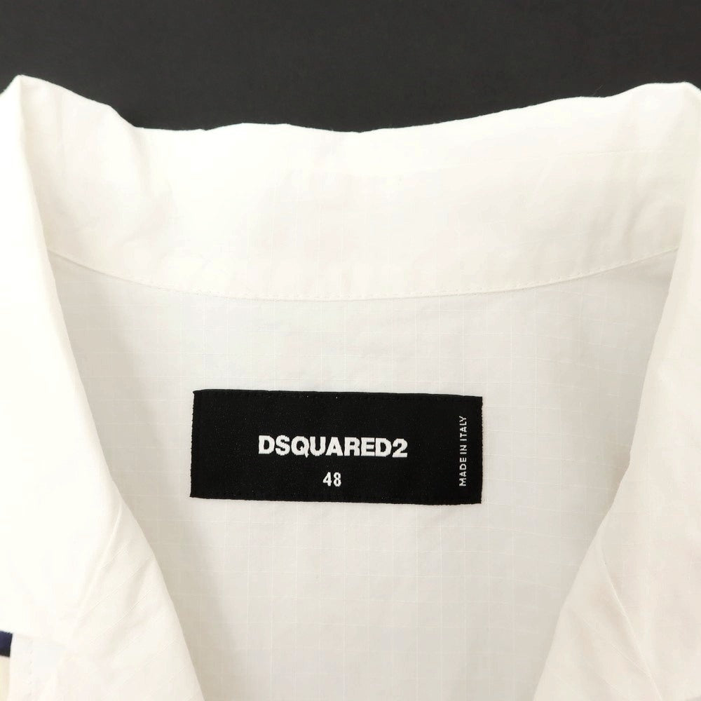 【新品アウトレット】ディースクエアード DSQUARED2 コットン ナイロン オープンカラー 半袖シャツ ホワイトxピンク【サイズ48】【 状態ランクN- 】【 メンズ 】[EPD]