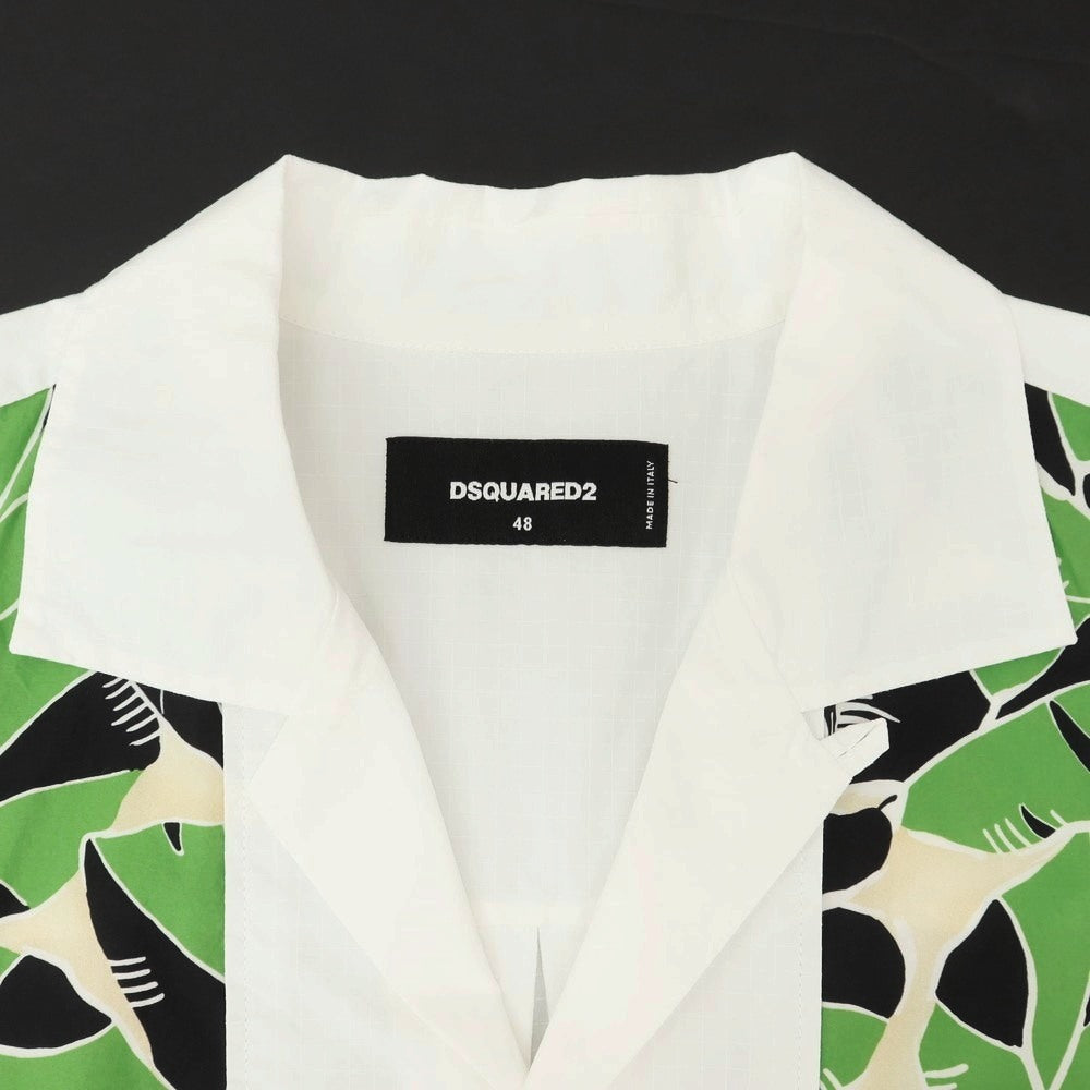 【新品】ディースクエアード DSQUARED2 コットンナイロン オープンカラー 半袖シャツ ホワイトxグリーン【 48 】【 状態ランクN 】【 メンズ 】