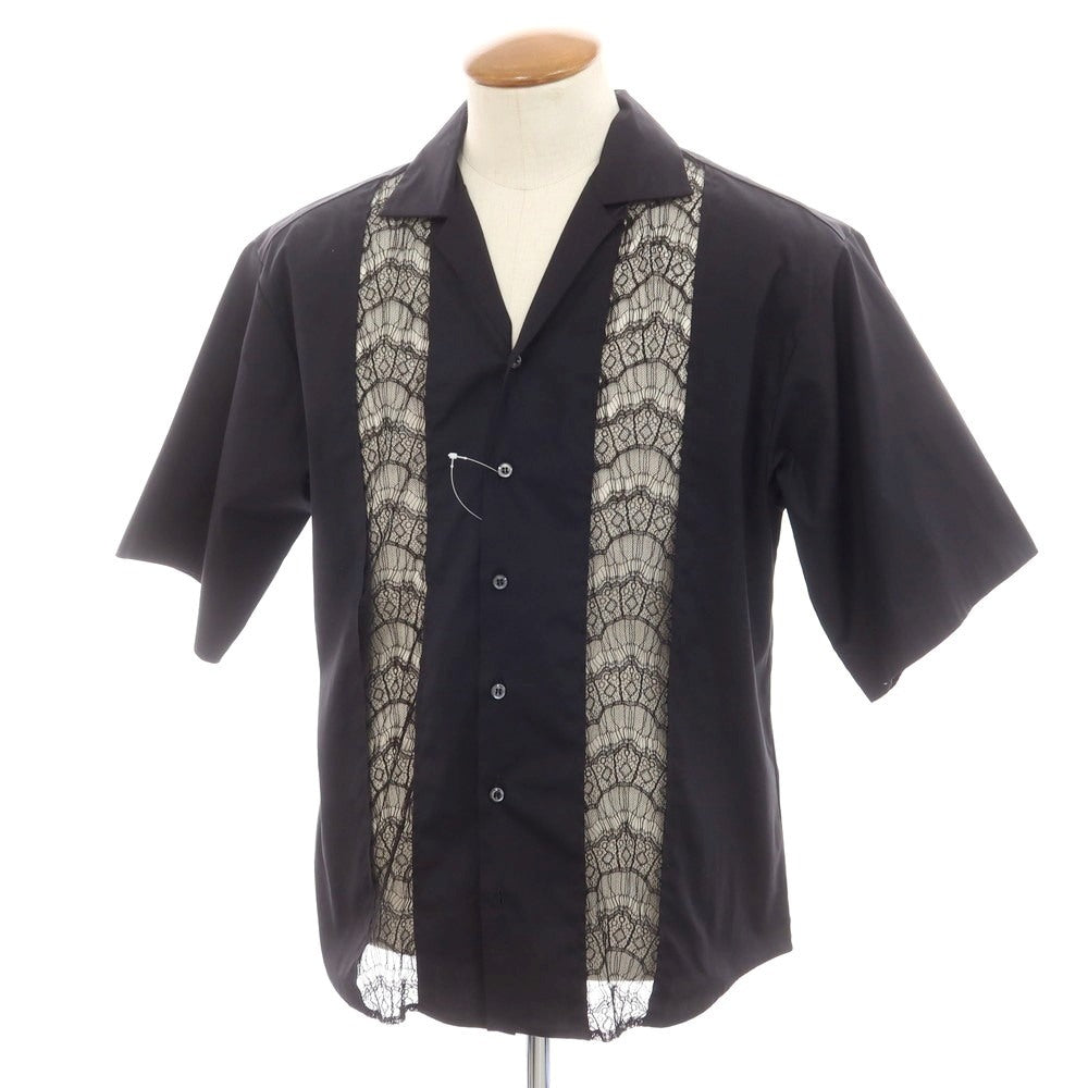 【新品】ディースクエアード DSQUARED2 ストレッチ コットン オープンカラー 半袖シャツ ブラック【 46 】【 状態ランクN 】【 メンズ 】