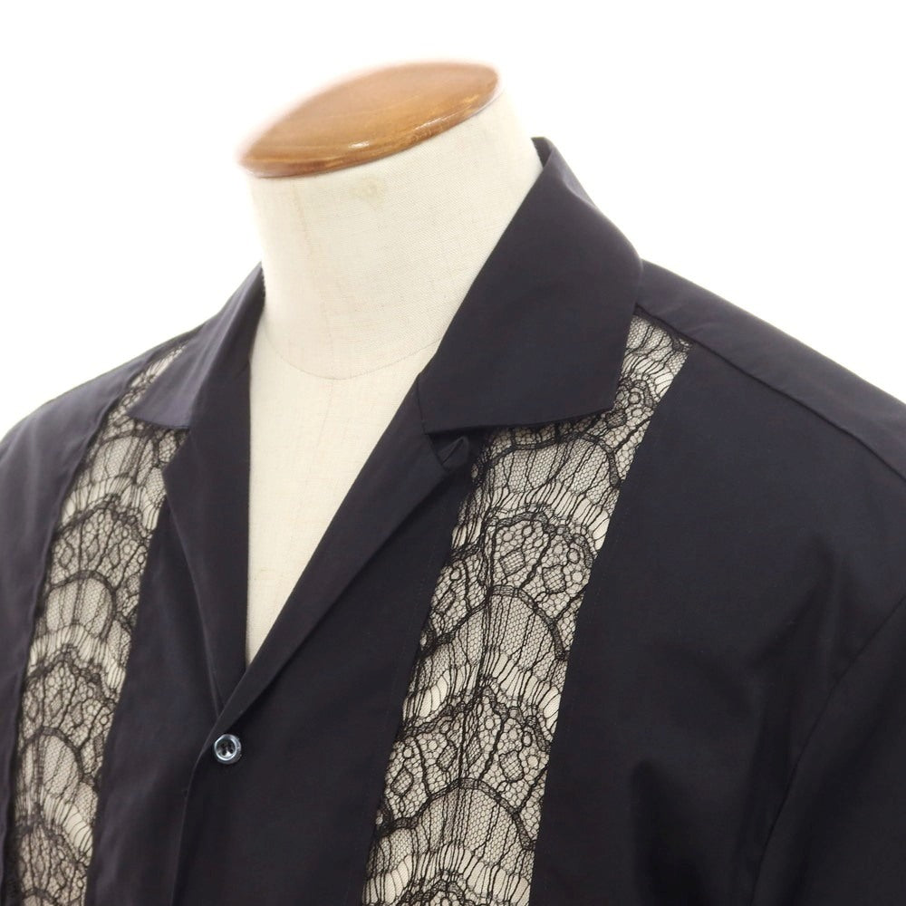 【新品】ディースクエアード DSQUARED2 ストレッチ コットン オープンカラー 半袖シャツ ブラック【 46 】【 状態ランクN 】【 メンズ 】