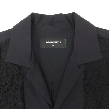 【新品】ディースクエアード DSQUARED2 ストレッチ コットン オープンカラー 半袖シャツ ブラック【 46 】【 状態ランクN 】【 メンズ 】
