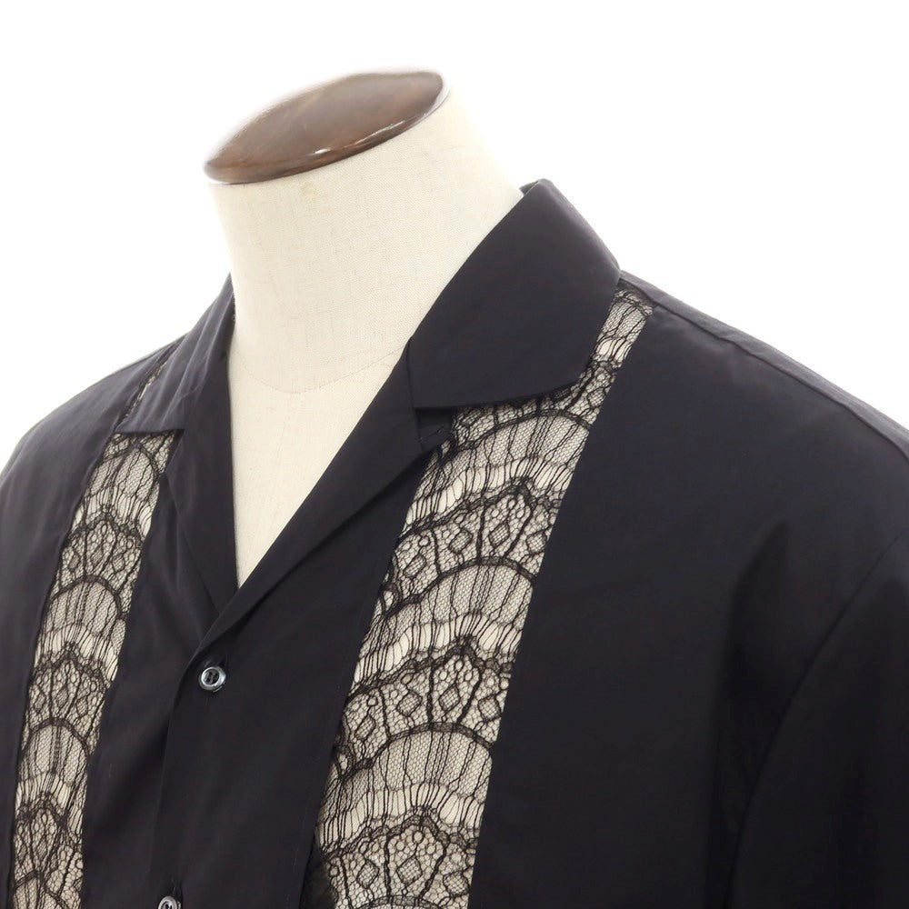 【新品】ディースクエアード DSQUARED2 ストレッチ コットン オープンカラー 半袖シャツ ブラック【 52 】【 状態ランクN 】【 メンズ 】