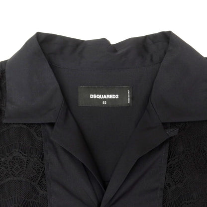 【新品】ディースクエアード DSQUARED2 ストレッチ コットン オープンカラー 半袖シャツ ブラック【 52 】【 状態ランクN 】【 メンズ 】