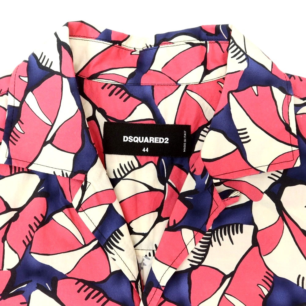 【新品アウトレット】ディースクエアード DSQUARED2 コットン オープンカラー 半袖シャツ ピンクxネイビー【サイズ44】【 状態ランクN- 】【 メンズ 】[EPD]