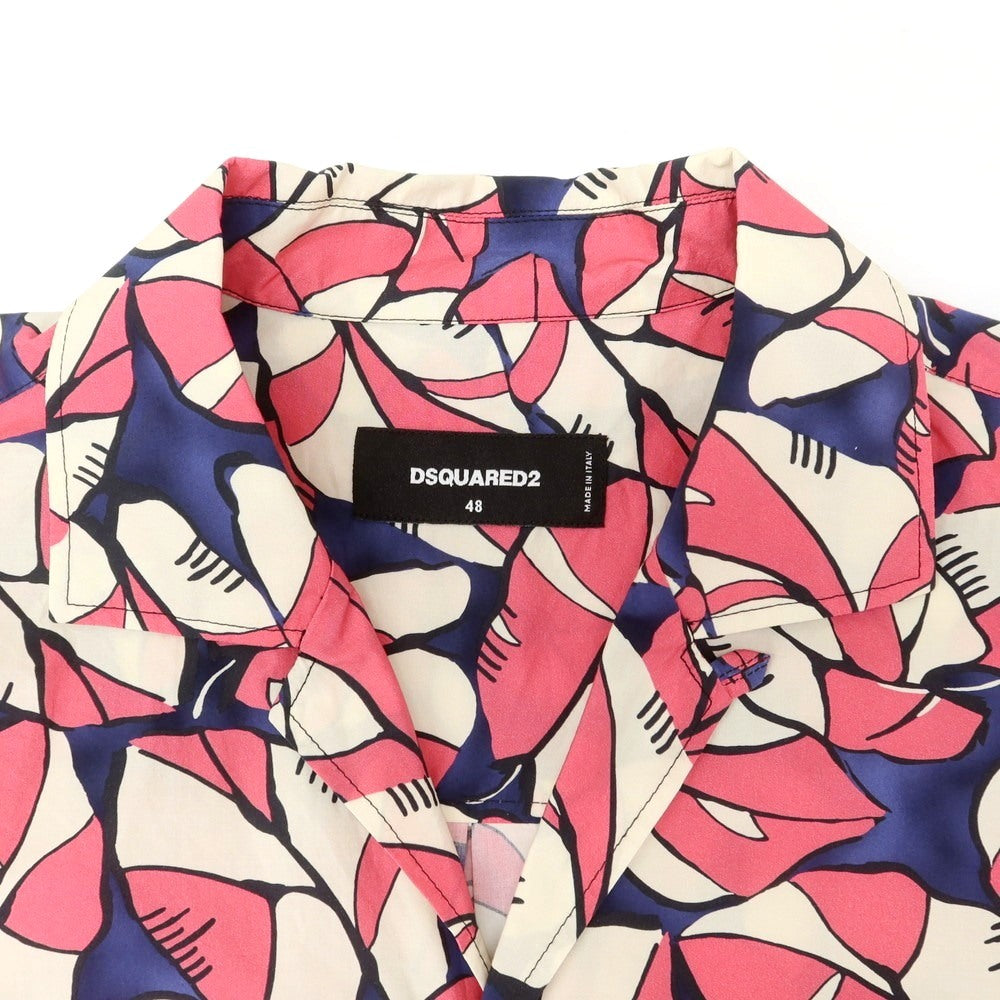 【新品】ディースクエアード DSQUARED2 コットン オープンカラー 半袖シャツ ピンクxネイビー【 48 】【 状態ランクN 】【 メンズ 】