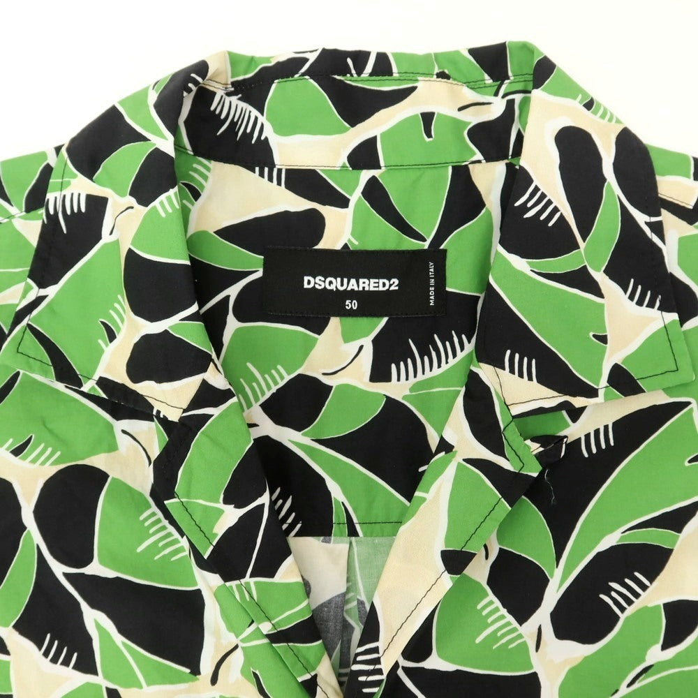 【新品】ディースクエアード DSQUARED2 コットン オープンカラー 半袖シャツ ライトグリーンxブラックネイビー【サイズ50】【 状態ランクN 】【 メンズ 】[EPD]