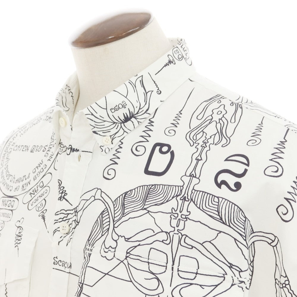【新品】ディースクエアード DSQUARED2 ストレッチ コットン ボタンダウン 半袖シャツ ホワイトxブラック【 50 】【 状態ランクN 】【 メンズ 】