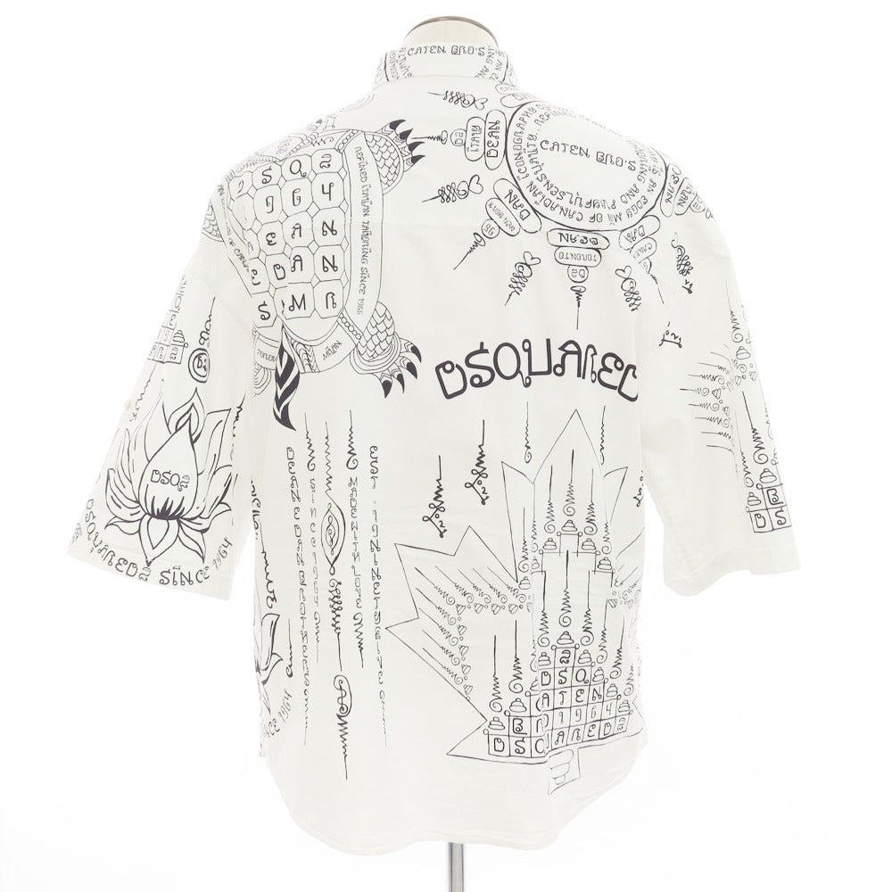 【新品】ディースクエアード DSQUARED2 ストレッチ コットン ボタンダウン 半袖シャツ ホワイトxブラック【 50 】【 状態ランクN 】【 メンズ 】