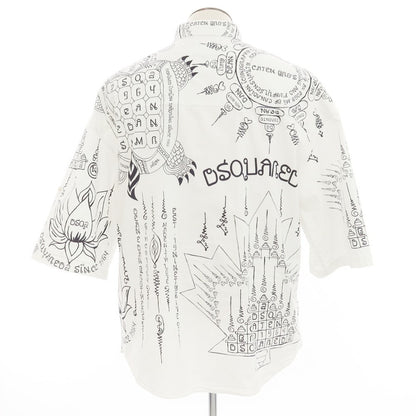 【新品】ディースクエアード DSQUARED2 ストレッチ コットン ボタンダウン 半袖シャツ ホワイトxブラック【 50 】【 状態ランクN 】【 メンズ 】