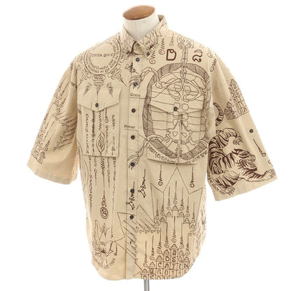 【新品】ディースクエアード DSQUARED2 ストレッチ コットン ボタンダウン 半袖シャツ ダークベージュxブラウン【 46 】【 状態ランクN 】【 メンズ 】