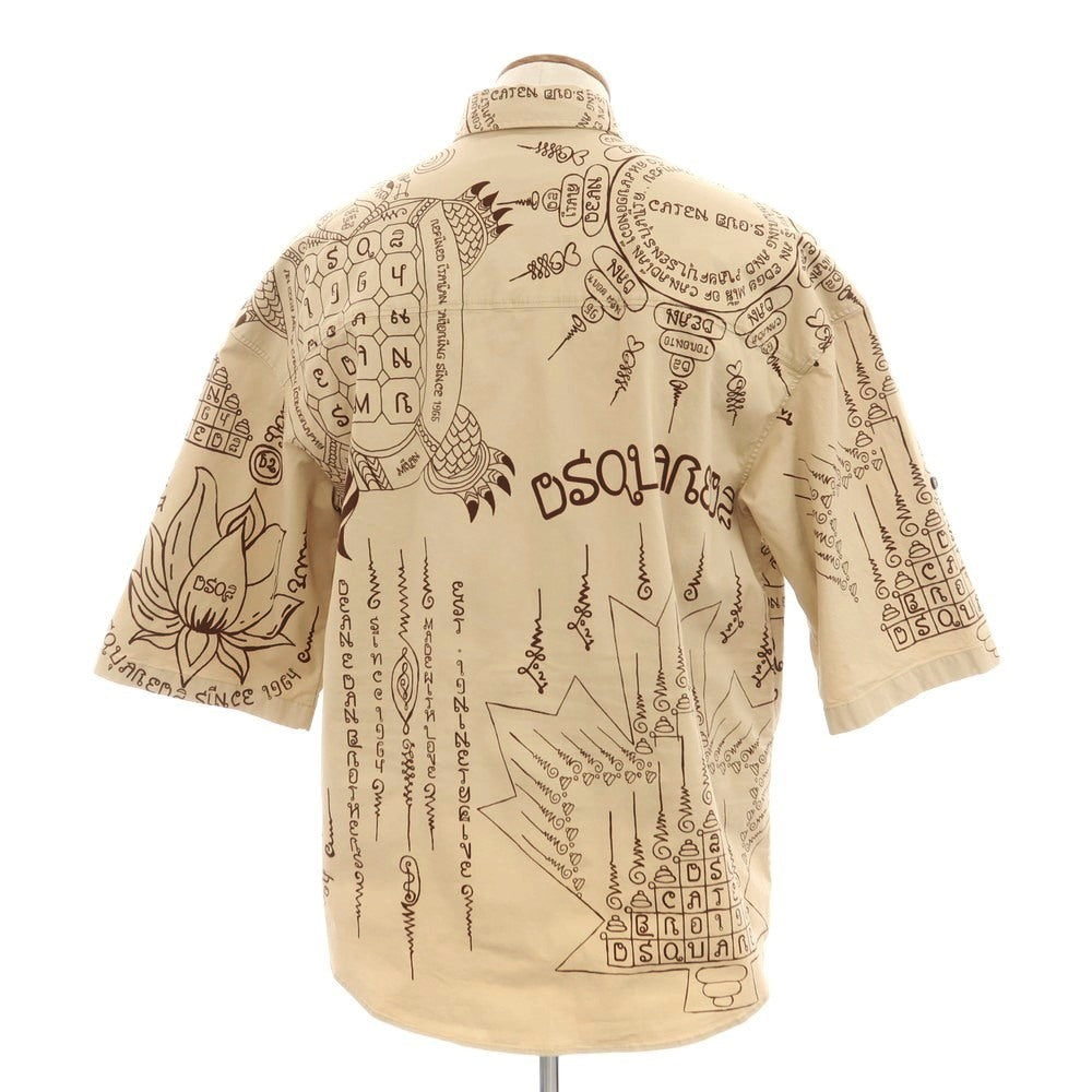 【新品】ディースクエアード DSQUARED2 ストレッチ コットン ボタンダウン 半袖シャツ ダークベージュxブラウン【 サイズ46 】【 状態ランクN 】【 メンズ 】 [EPD]