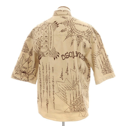 【新品】ディースクエアード DSQUARED2 ストレッチ コットン ボタンダウン 半袖シャツ ダークベージュxブラウン【 46 】【 状態ランクN 】【 メンズ 】