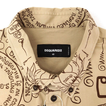 【新品】ディースクエアード DSQUARED2 ストレッチ コットン ボタンダウン 半袖シャツ ダークベージュxブラウン【 46 】【 状態ランクN 】【 メンズ 】