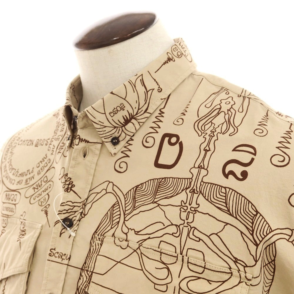 【新品】ディースクエアード DSQUARED2 ストレッチ コットン ボタンダウン 半袖シャツ ダークベージュxブラウン【 48 】【 状態ランクN 】【 メンズ 】