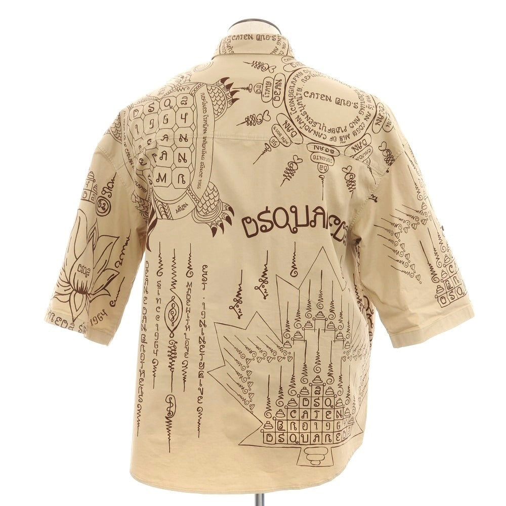 【新品】ディースクエアード DSQUARED2 ストレッチ コットン ボタンダウン 半袖シャツ ダークベージュxブラウン【 48 】【 状態ランクN 】【 メンズ 】
