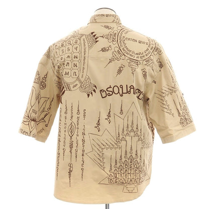 【新品】ディースクエアード DSQUARED2 ストレッチ コットン ボタンダウン 半袖シャツ ダークベージュxブラウン【 48 】【 状態ランクN 】【 メンズ 】