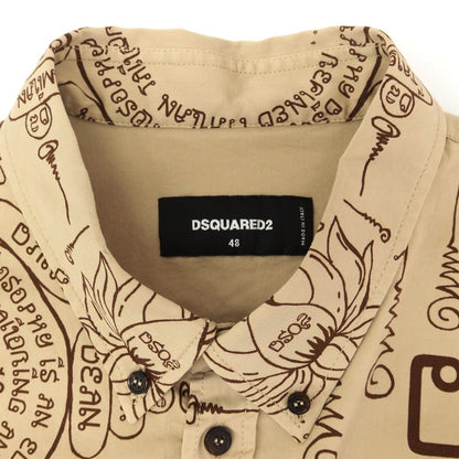 【新品】ディースクエアード DSQUARED2 ストレッチ コットン ボタンダウン 半袖シャツ ダークベージュxブラウン【 48 】【 状態ランクN 】【 メンズ 】