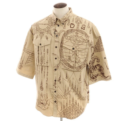 【新品アウトレット】ディースクエアード DSQUARED2 ストレッチ コットン ボタンダウン 半袖シャツ ダークベージュxブラウン【 50 】【 状態ランクN- 】【 メンズ 】