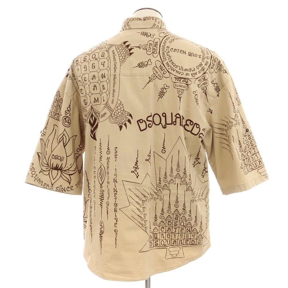 【新品アウトレット】ディースクエアード DSQUARED2 ストレッチ コットン ボタンダウン 半袖シャツ ダークベージュxブラウン【 50 】【 状態ランクN- 】【 メンズ 】