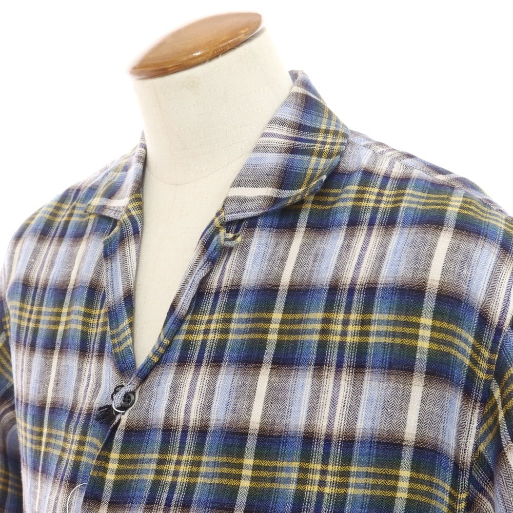 【新品】ディースクエアード DSQUARED2 リネン チェック オープンカラー 半袖シャツ ブルーxホワイト【 46 】【 状態ランクN 】【 メンズ 】