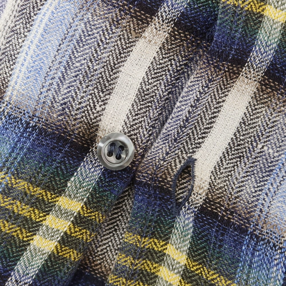 【新品】ディースクエアード DSQUARED2 リネン チェック オープンカラー 半袖シャツ ブルーxホワイト【 46 】【 状態ランクN 】【 メンズ 】