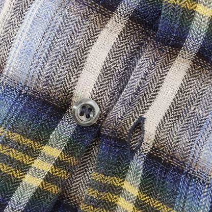 【新品】ディースクエアード DSQUARED2 リネン チェック オープンカラー 半袖シャツ ブルーxホワイト【 46 】【 状態ランクN 】【 メンズ 】