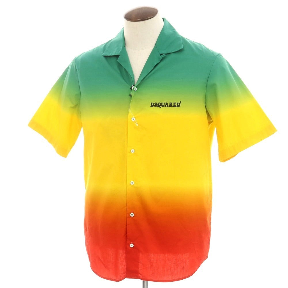 【新品】ディースクエアード DSQUARED2 コットン オープンカラー 半袖シャツ グリーンxイエロー【サイズ48】【 状態ランクN 】【 メンズ 】 [EPD]