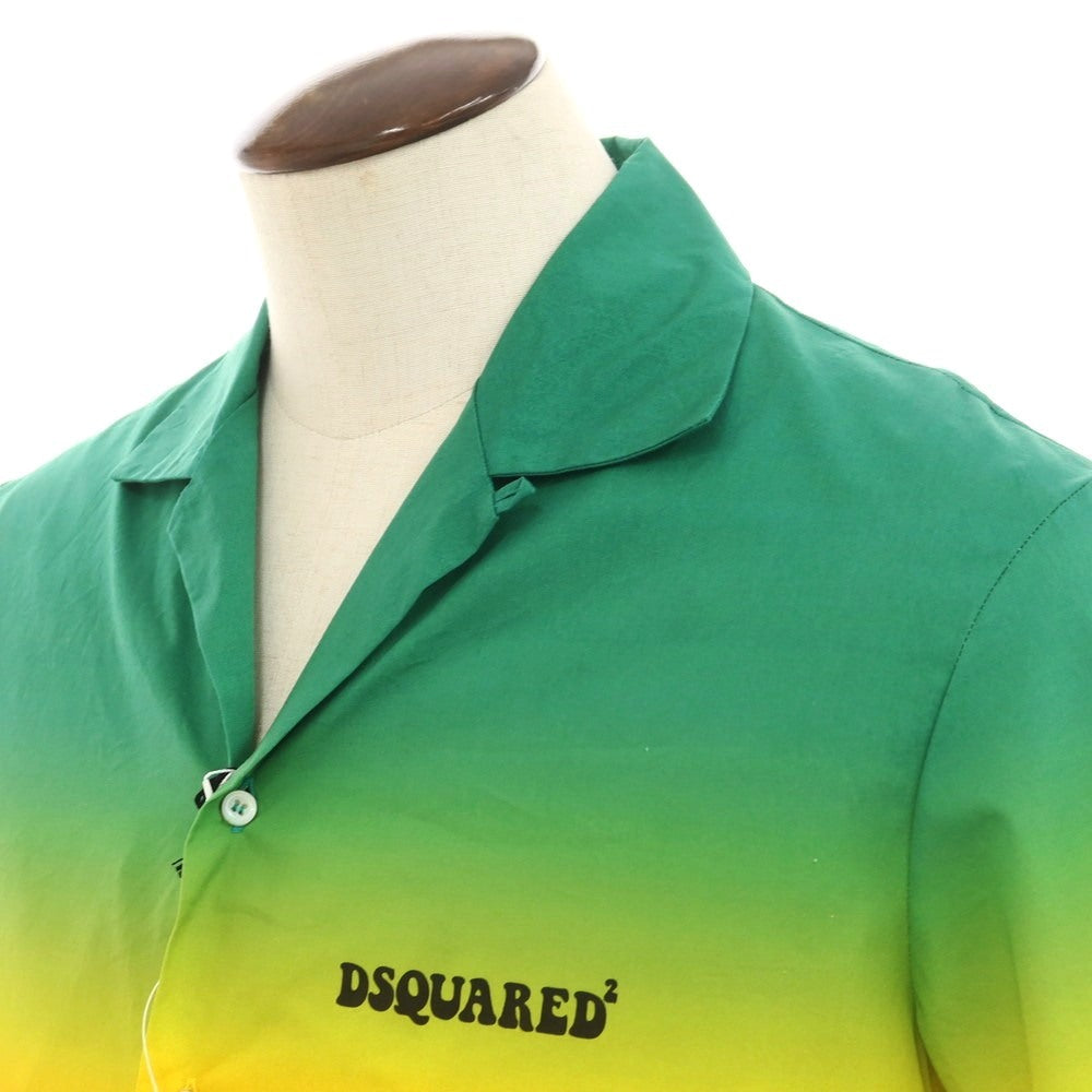 【新品】ディースクエアード DSQUARED2 コットン オープンカラー 半袖シャツ グリーンxイエロー【 48 】【 状態ランクN 】【 メンズ 】