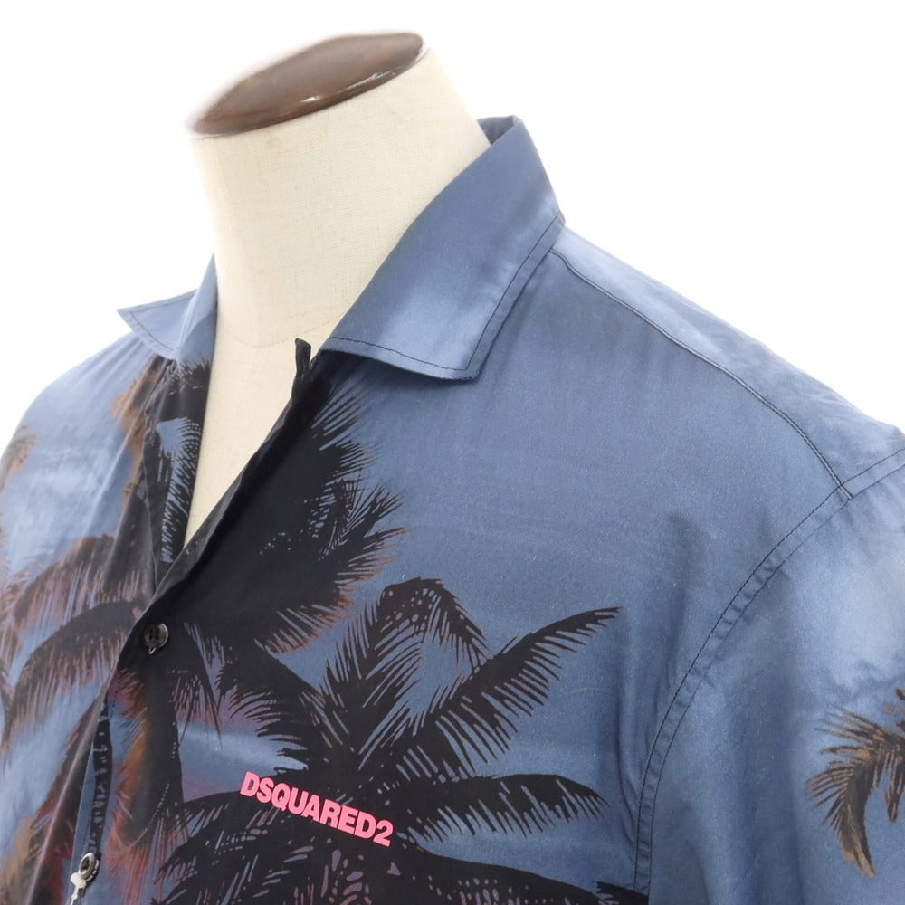 【新品】ディースクエアード DSQUARED2 コットン オープンカラー 半袖シャツ グレイッシュネイビーxブラック【 48 】【 状態ランクN 】【 メンズ 】