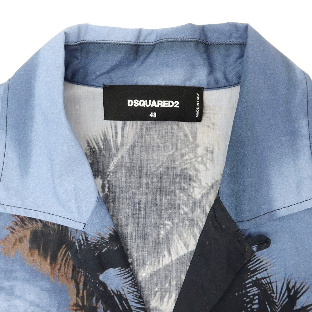 【新品】ディースクエアード DSQUARED2 コットン オープンカラー 半袖シャツ グレイッシュネイビーxブラック【 48 】【 状態ランクN 】【 メンズ 】