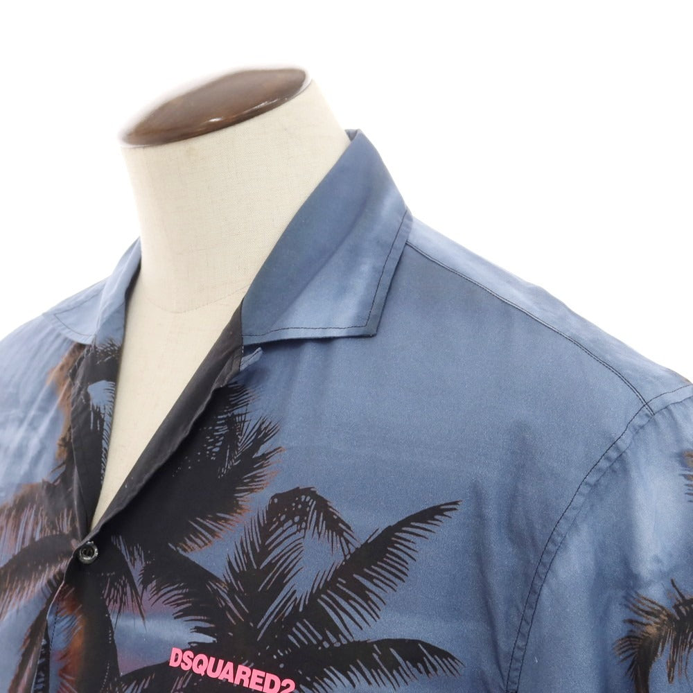 【新品】ディースクエアード DSQUARED2 コットン オープンカラー 半袖シャツ グレイッシュネイビーxブラック【 50 】【 状態ランクN 】【 メンズ 】