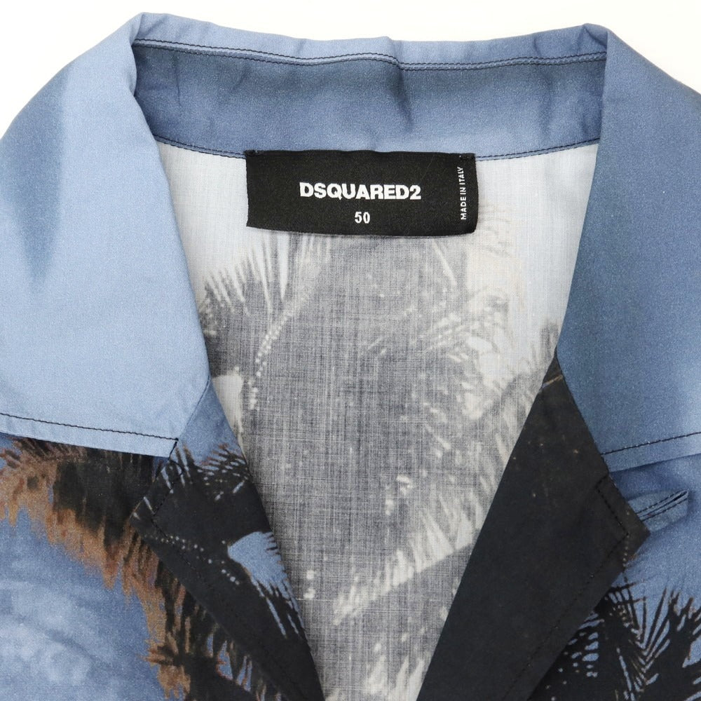 【新品】ディースクエアード DSQUARED2 コットン オープンカラー 半袖シャツ グレイッシュネイビーxブラック【 サイズ50 】【 状態ランクN 】【 メンズ 】 [EPD]