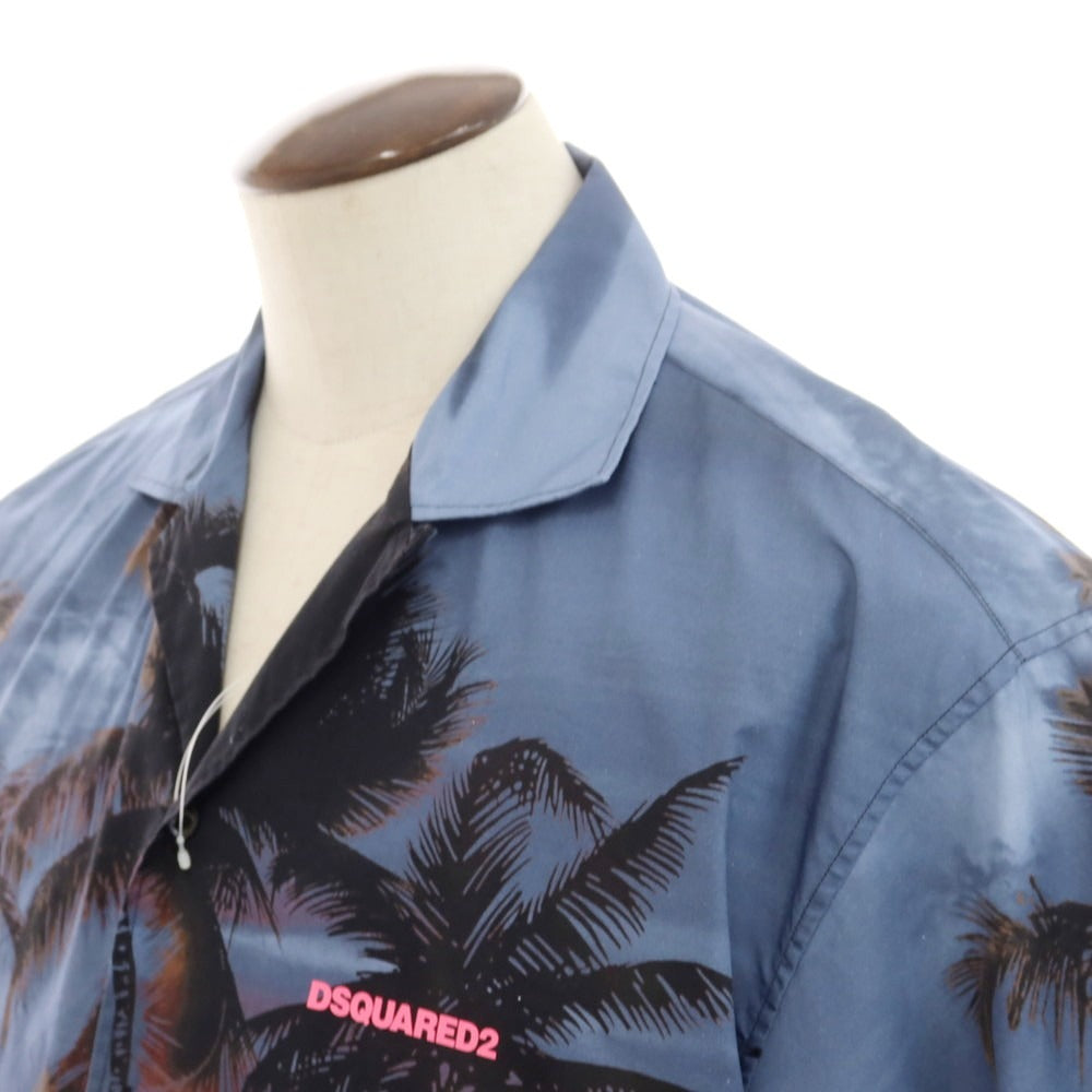 【新品】ディースクエアード DSQUARED2 コットン オープンカラー 半袖シャツ グレイッシュネイビーxブラック【 52 】【 状態ランクN 】【 メンズ 】