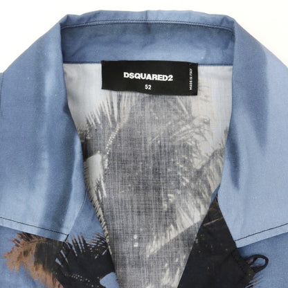 【新品】ディースクエアード DSQUARED2 コットン オープンカラー 半袖シャツ グレイッシュネイビーxブラック【 52 】【 状態ランクN 】【 メンズ 】