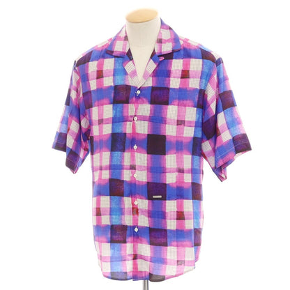 【新品】ディースクエアード DSQUARED2 レーヨンシルク チェック オープンカラー 半袖シャツ ピンクパープルxブルー【 44 】【 状態ランクN 】【 メンズ 】