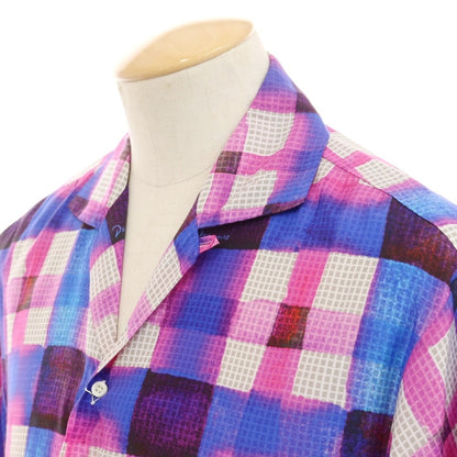 【新品】ディースクエアード DSQUARED2 レーヨンシルク チェック オープンカラー 半袖シャツ ピンクパープルxブルー【 44 】【 状態ランクN 】【 メンズ 】