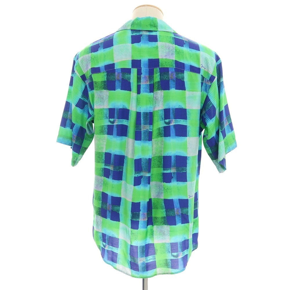 【新品】ディースクエアード DSQUARED2 レーヨンシルク チェック オープンカラー 半袖シャツ ライトグリーンxブルー【 サイズ44 】【 状態ランクN 】【 メンズ 】 [EPD]