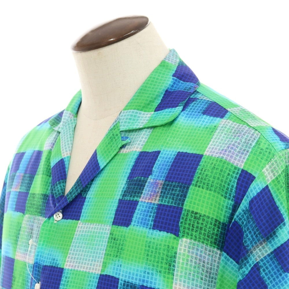 【新品】ディースクエアード DSQUARED2 レーヨンシルク チェック オープンカラー 半袖シャツ ライトグリーンxブルー【 48 】【 状態ランクN 】【 メンズ 】