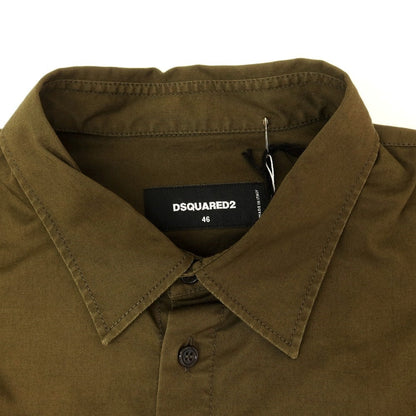 【新品】ディースクエアード DSQUARED2 ストレッチ コットン カジュアルシャツ ダークカーキxブルー【 46 】【 状態ランクN 】【 メンズ 】