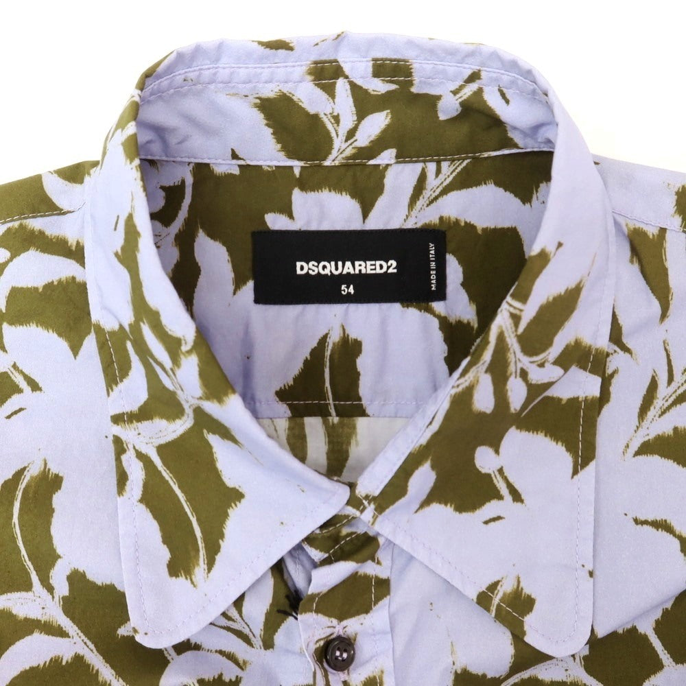 【新品】ディースクエアード DSQUARED2 コットン ボタニカル柄 カジュアルシャツ ラベンダーxオリーブ【サイズ54】【 状態ランクN 】【 メンズ 】[EPD]