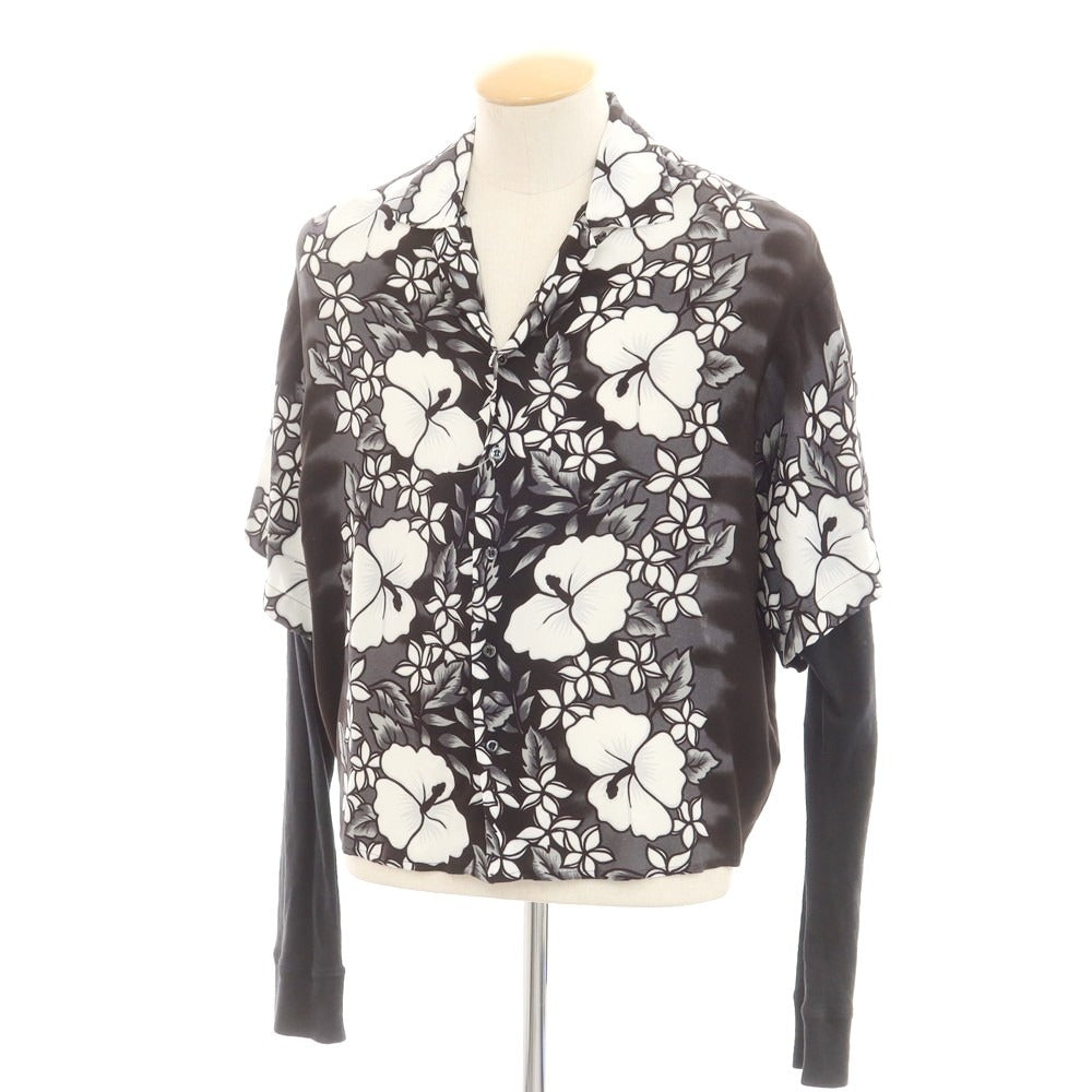 【新品】ディースクエアード DSQUARED2 レーヨン ボタニカル柄 レイヤード風 オープンカラー カジュアルシャツ ブラックxホワイト【 42 】【 状態ランクN 】【 メンズ 】
