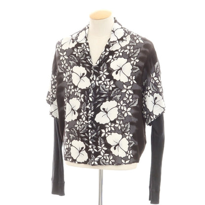 【新品】ディースクエアード DSQUARED2 レーヨン ボタニカル柄 レイヤード風 オープンカラー カジュアルシャツ ブラックxホワイト【 42 】【 状態ランクN 】【 メンズ 】