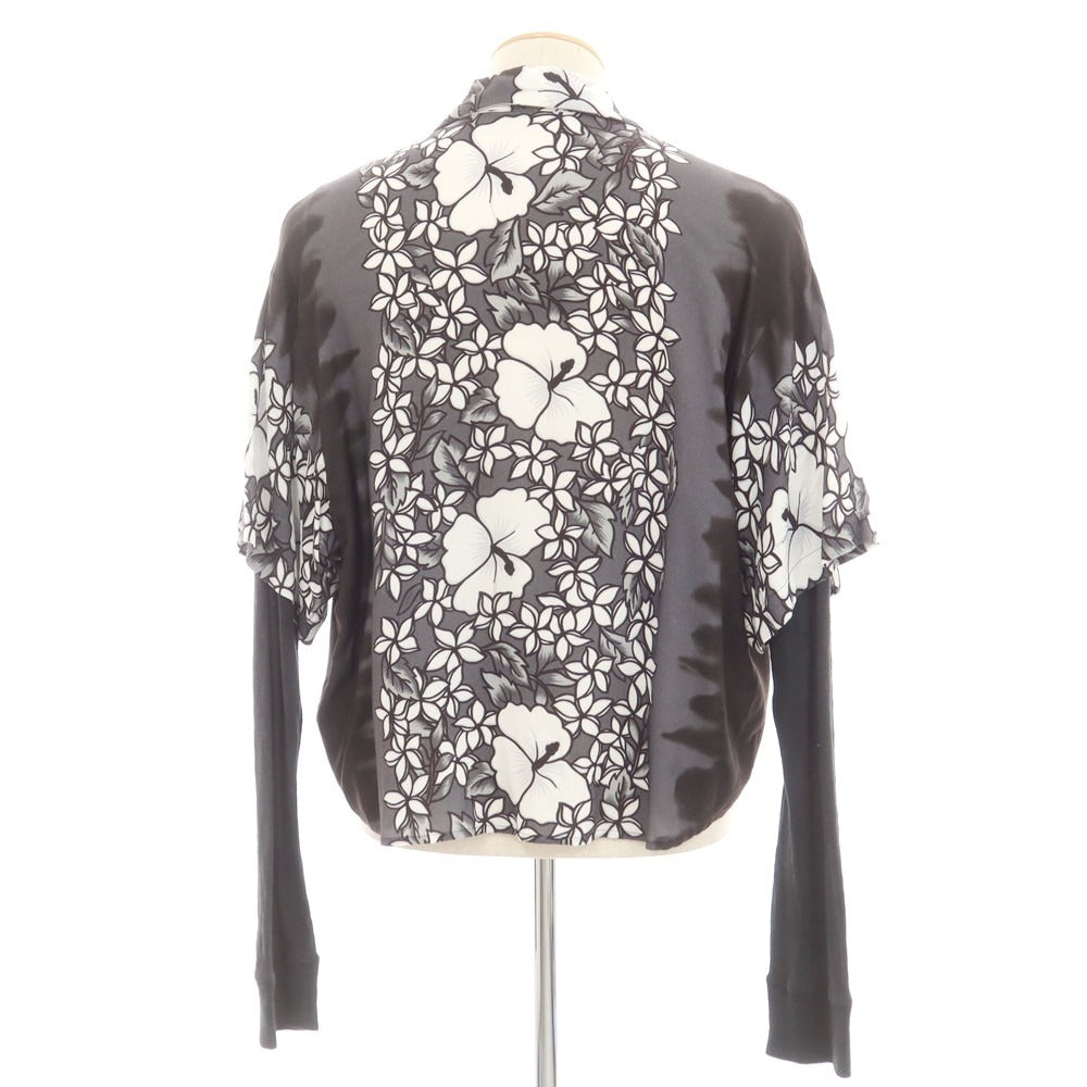 【新品】ディースクエアード DSQUARED2 レーヨン ボタニカル柄 レイヤード風 オープンカラー カジュアルシャツ ブラックxホワイト【 42 】【 状態ランクN 】【 メンズ 】
