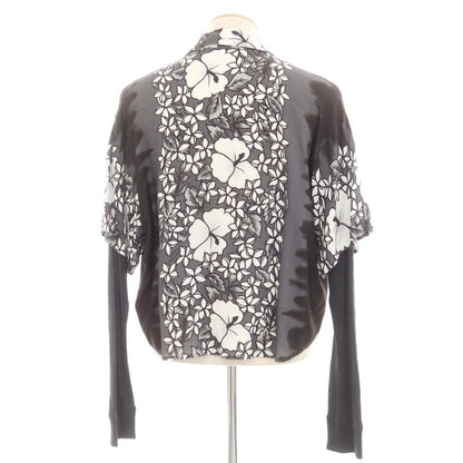 【新品】ディースクエアード DSQUARED2 レーヨン ボタニカル柄 レイヤード風 オープンカラー カジュアルシャツ ブラックxホワイト【 42 】【 状態ランクN 】【 メンズ 】